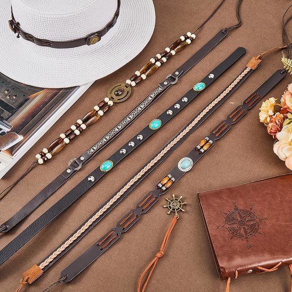 6 Style Cowboy Hat Band Handmade Imitation Leather Turquoise Oval Beaded💝 - Picture 4 of 6